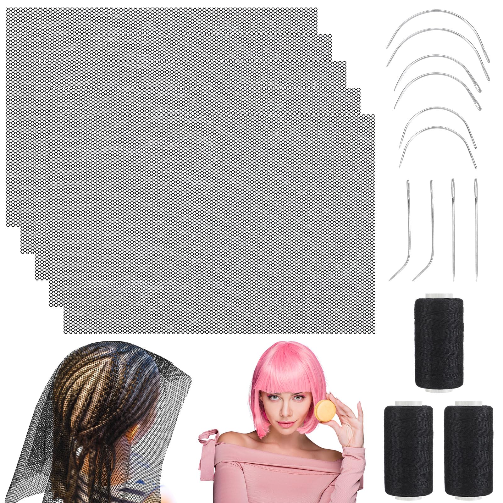 Luinabio 18-pcs wig sewing kit weaving nets for durable hairwork and easy fabrication