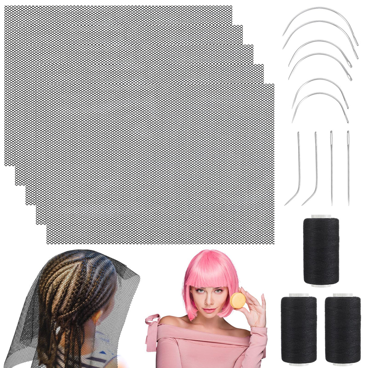 Luinabio 18-pcs wig sewing kit weaving nets for durable hairwork and easy fabrication