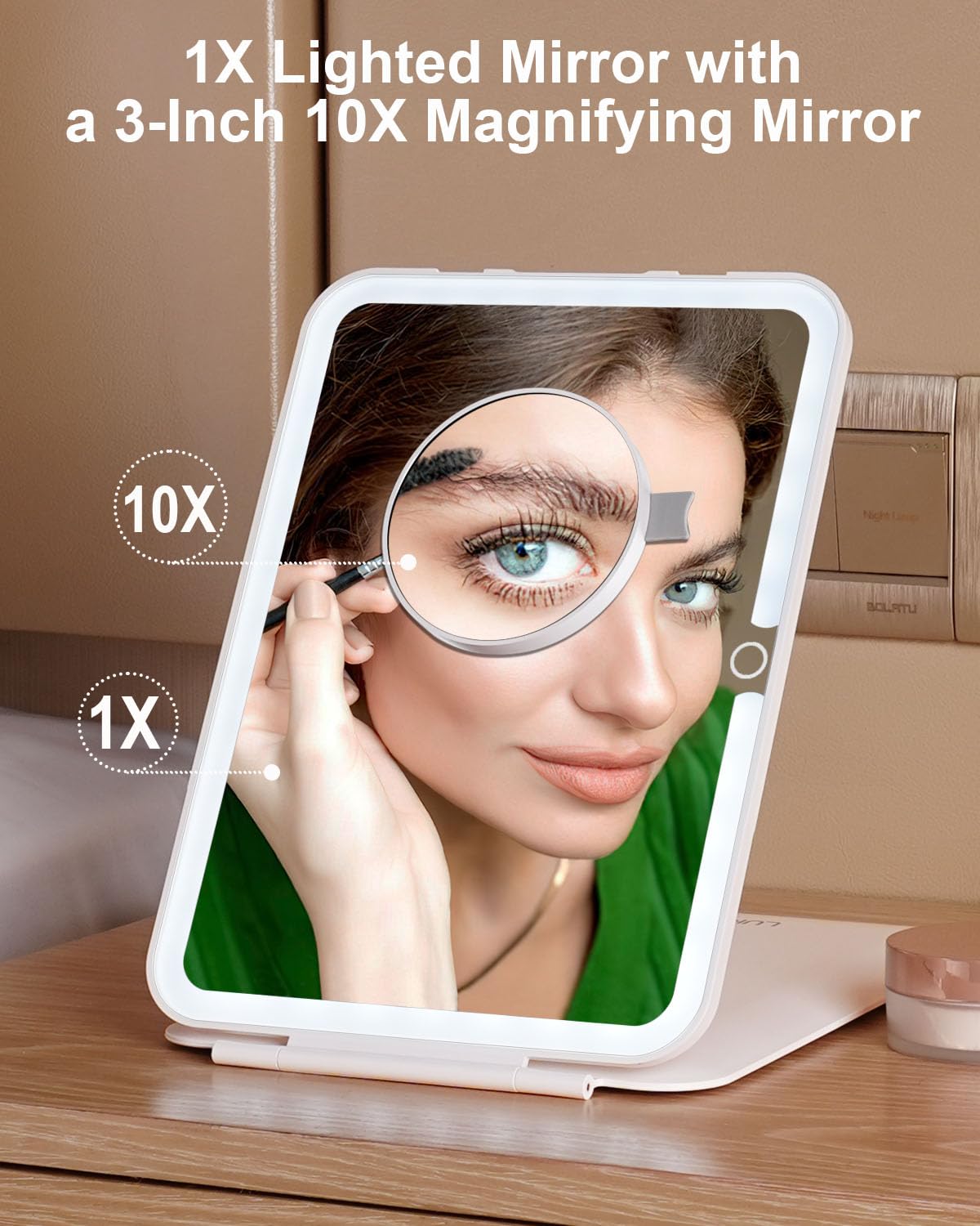 LUKYMIRO 10X magnifying mirror attaches for precise eyeliner and mascara.