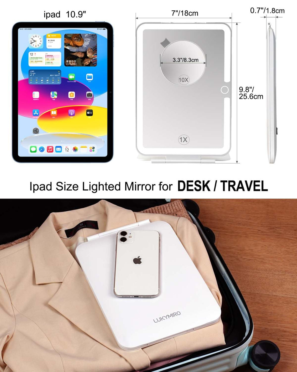 LUKYMIRO travel mirror folded compact for easy packing.