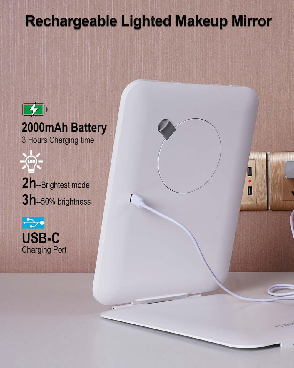 LUKYMIRO USB-C charging port with built-in 2000 mAh battery.