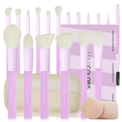 LULUCOLORS 18-piece makeup brush set with a soft purple finish for precise foundation application.
