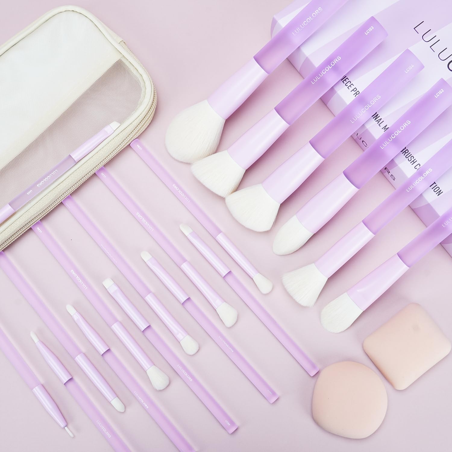 LULUCOLORS light purple handles provide comfortable non slip control during full-face makeup.