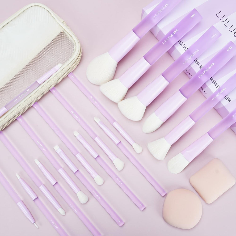 LULUCOLORS light purple handles provide comfortable non slip control during full-face makeup.