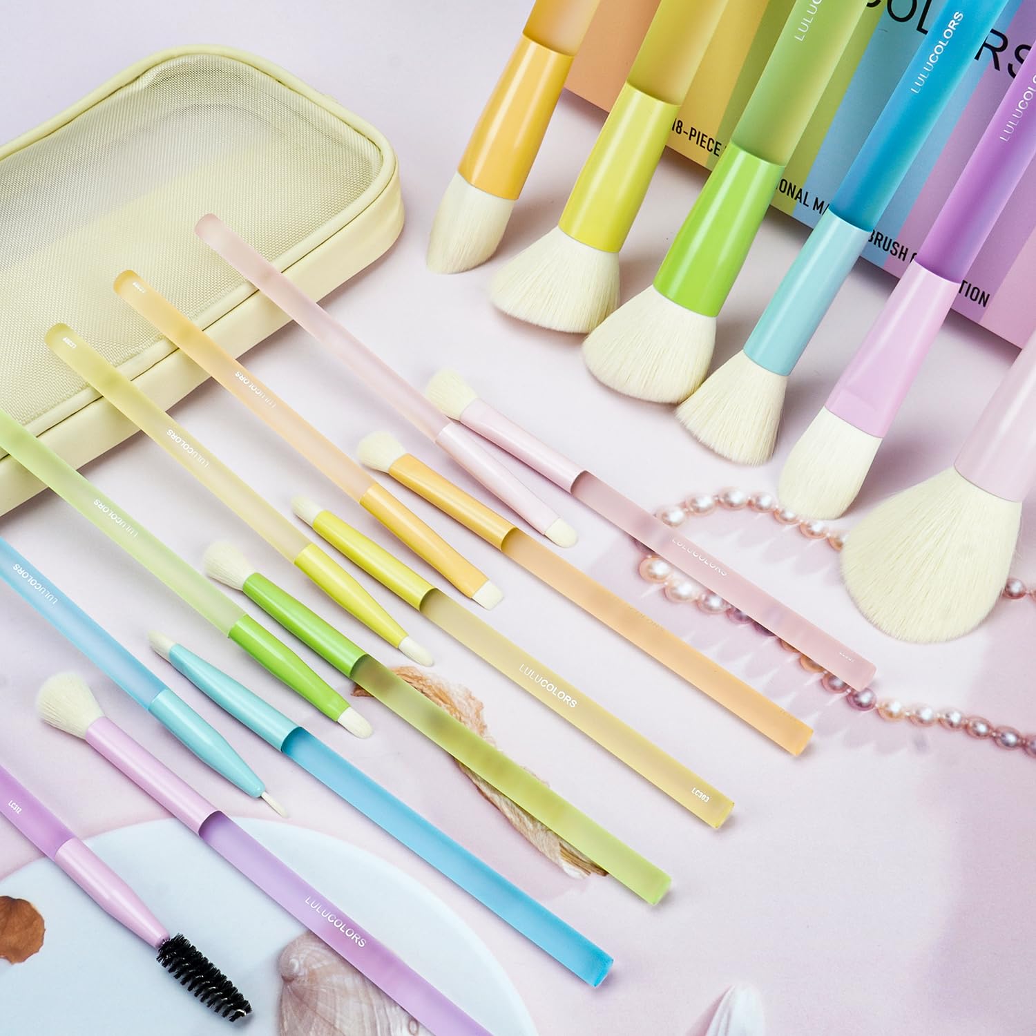 LULUCOLORS rainbow packaging design adds style while keeping brushes easy to identify.