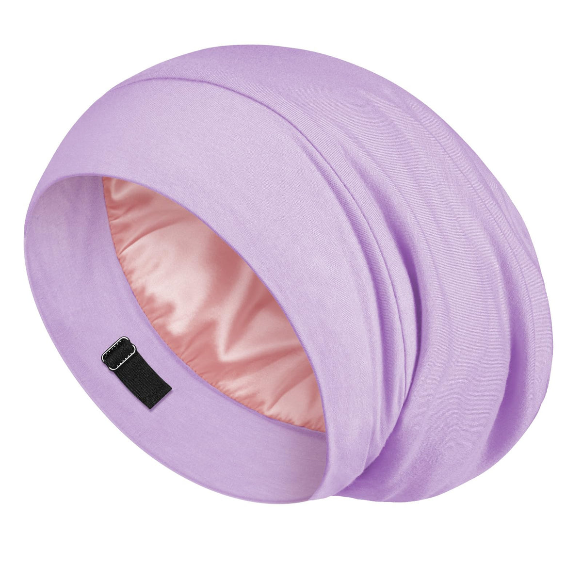 LULUSILK Mulberry Silk Lined Sleep Cap closeup shows luxurious texture and gentle hair protection.