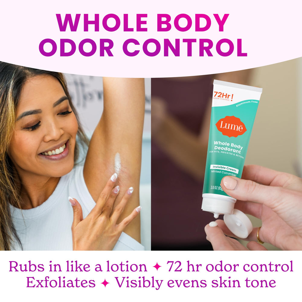 LUME 72-hour odor-control claim image suggests long-lasting protection without masking.