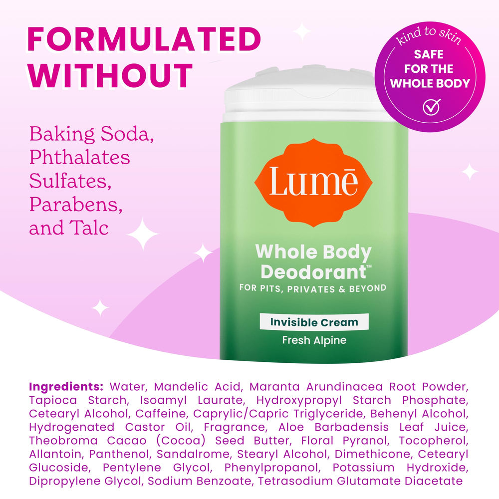 Lume 72-hour odor-control claim on-pack offers long-lasting confidence throughout the day.
