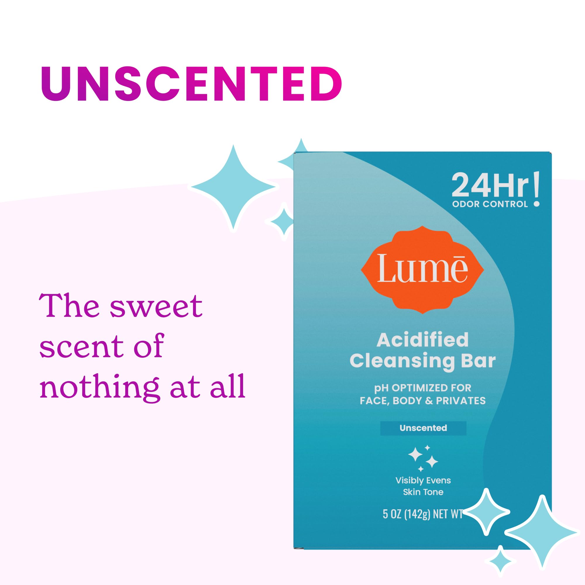Lume Acidified Bar even skin tone concept shown in clinical-looking display.