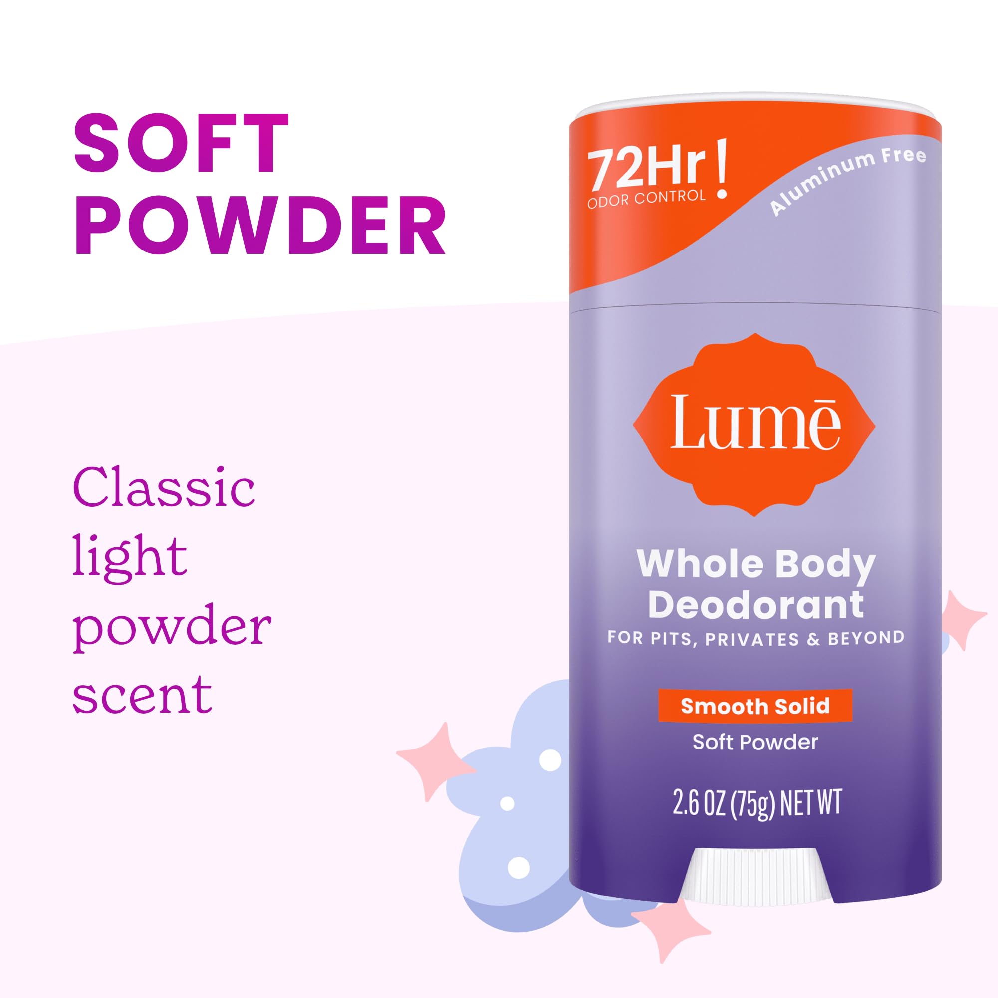 Lume aluminum-free baking soda-free label signals a skin-friendly, non-irritating formula.