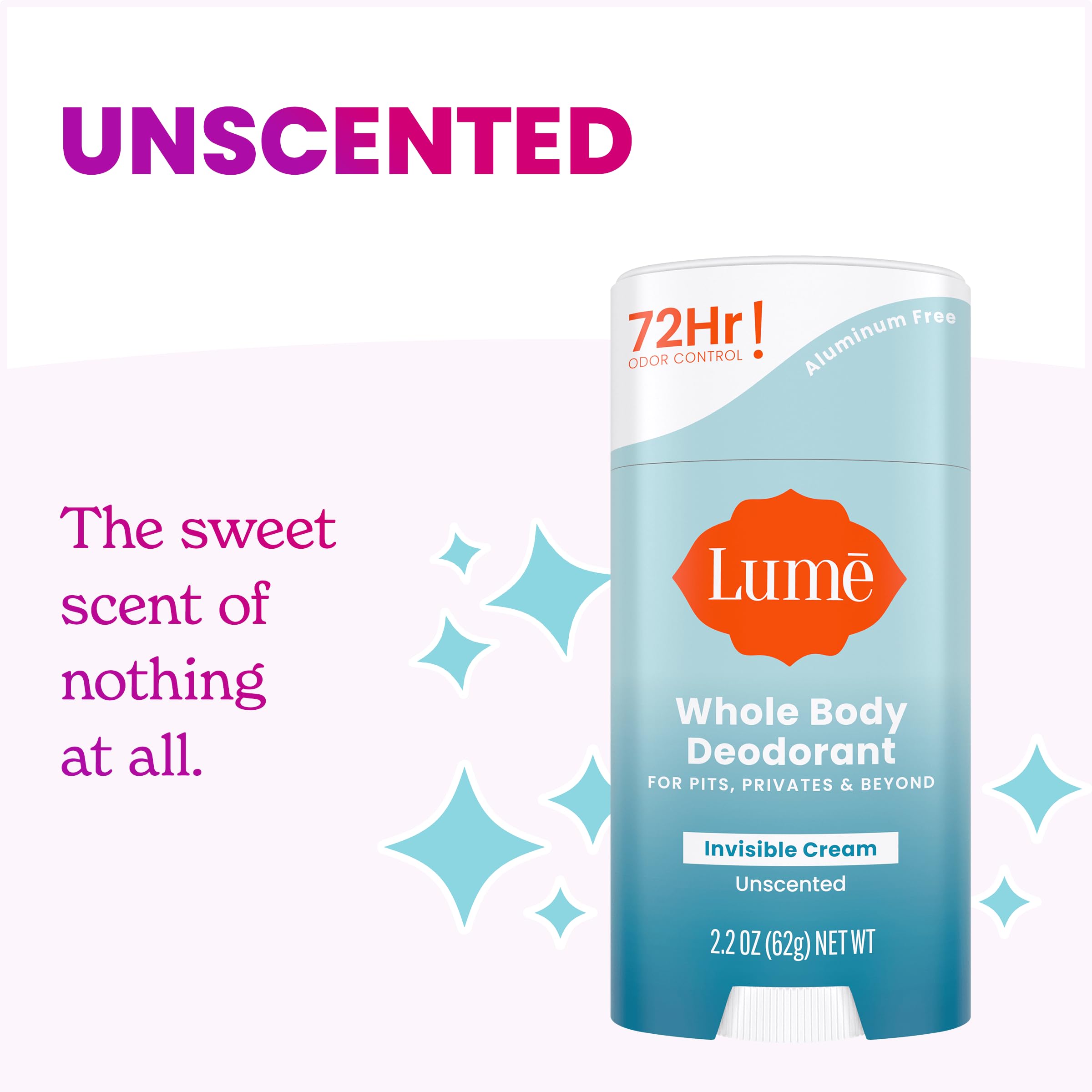 Lume aluminum-free label close-up highlights skin-safe, baking soda-free formula