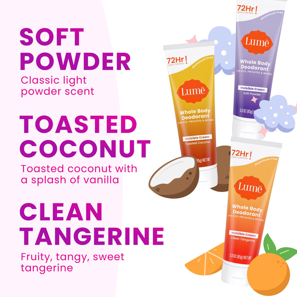 Lume aluminum-free odor-control highlights safe protection for sensitive areas.