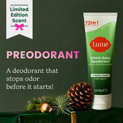 Lume application scene demonstrates pea-sized amount providing 72-hour odor protection