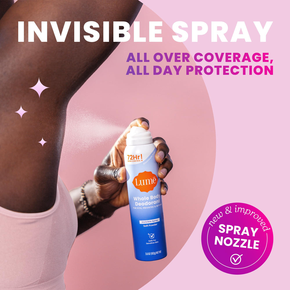 Lume apply-on-dry-skin scene shows proper six-inch application for skin-safe use.