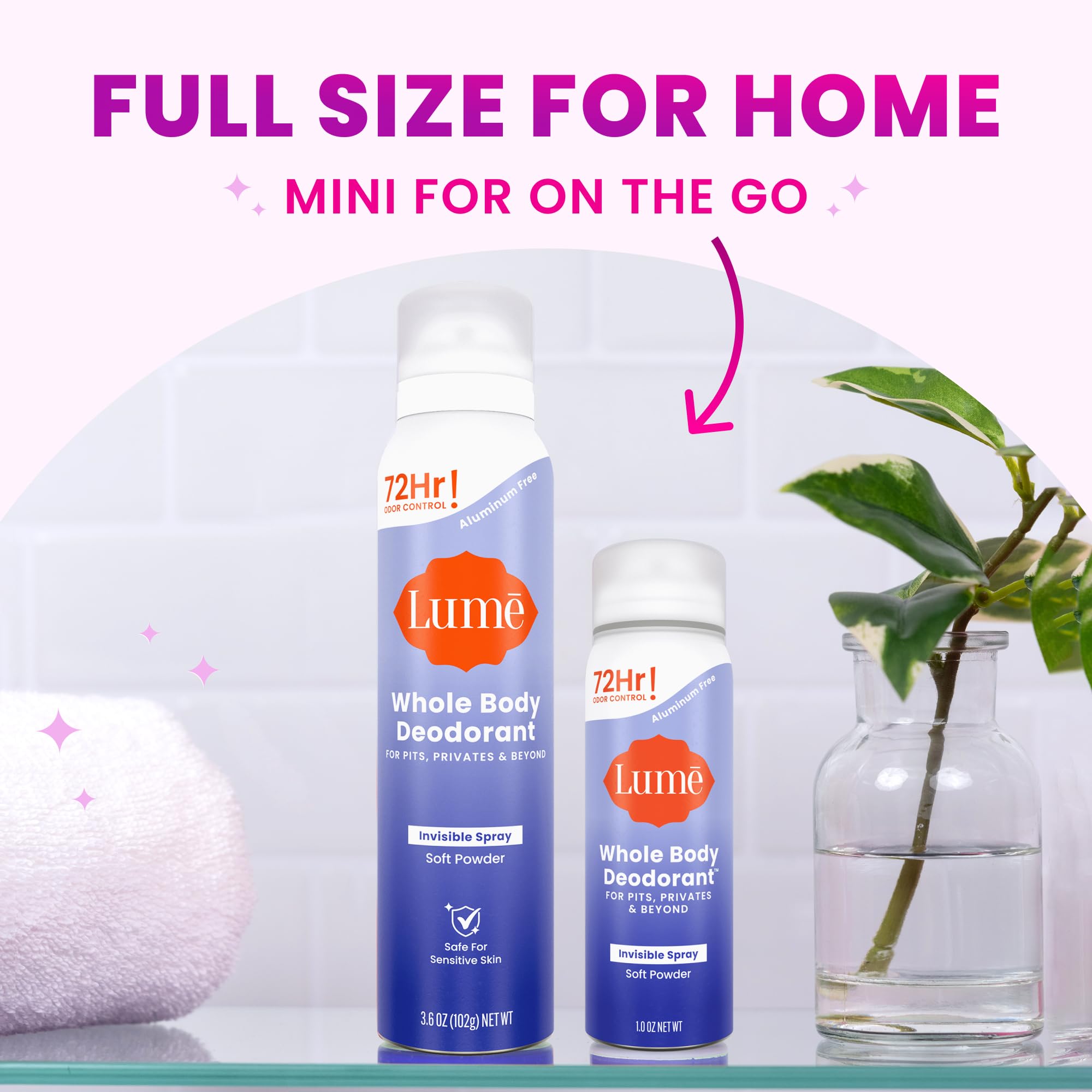 Lume bottle with clear propellant demonstrates environmentally friendly spray technology.