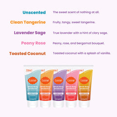 Lume Clean Tangerine tube close-up, citrus scent and aluminum-free formula.