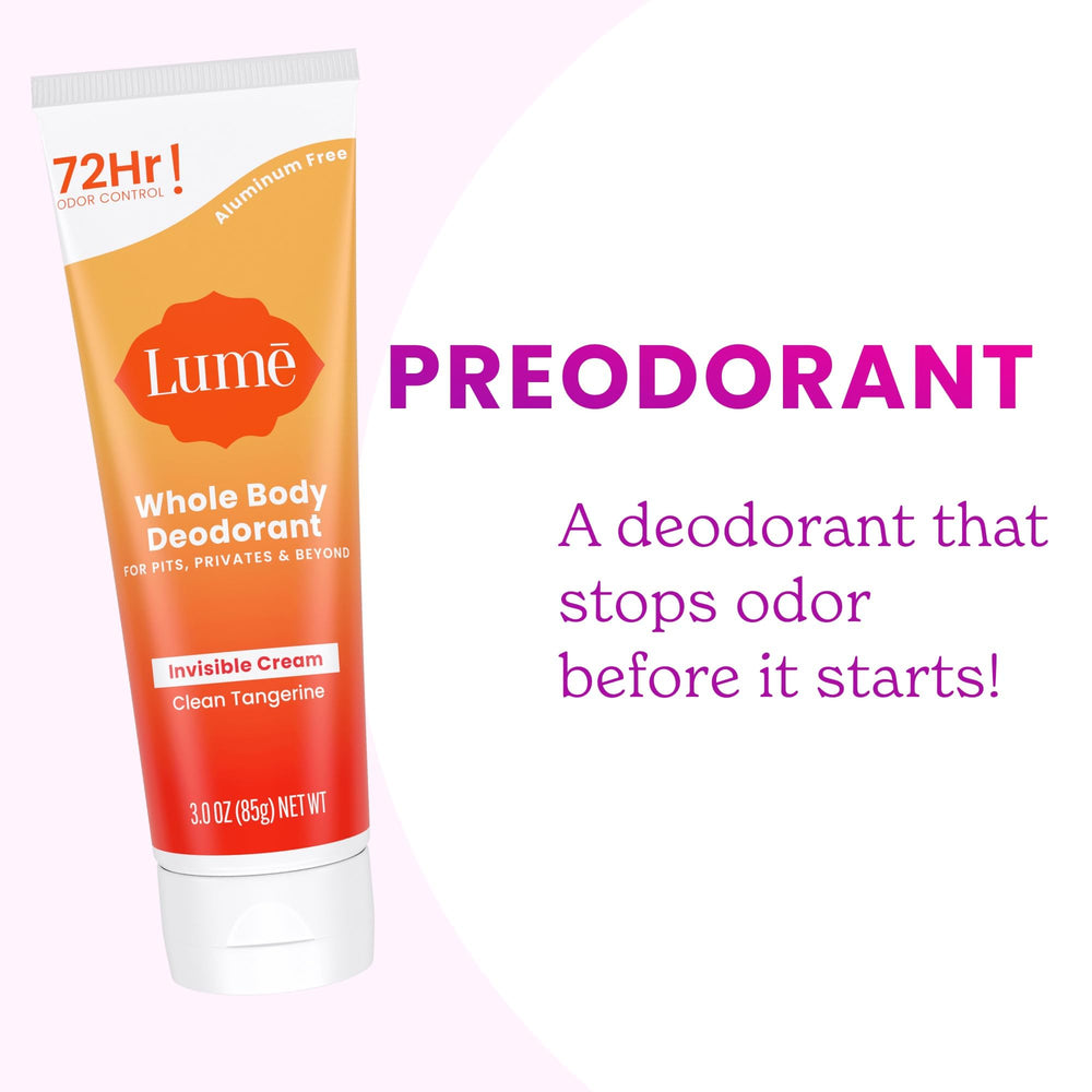 Lume cream texture closeup shows smooth rub-in for sensitive skin
