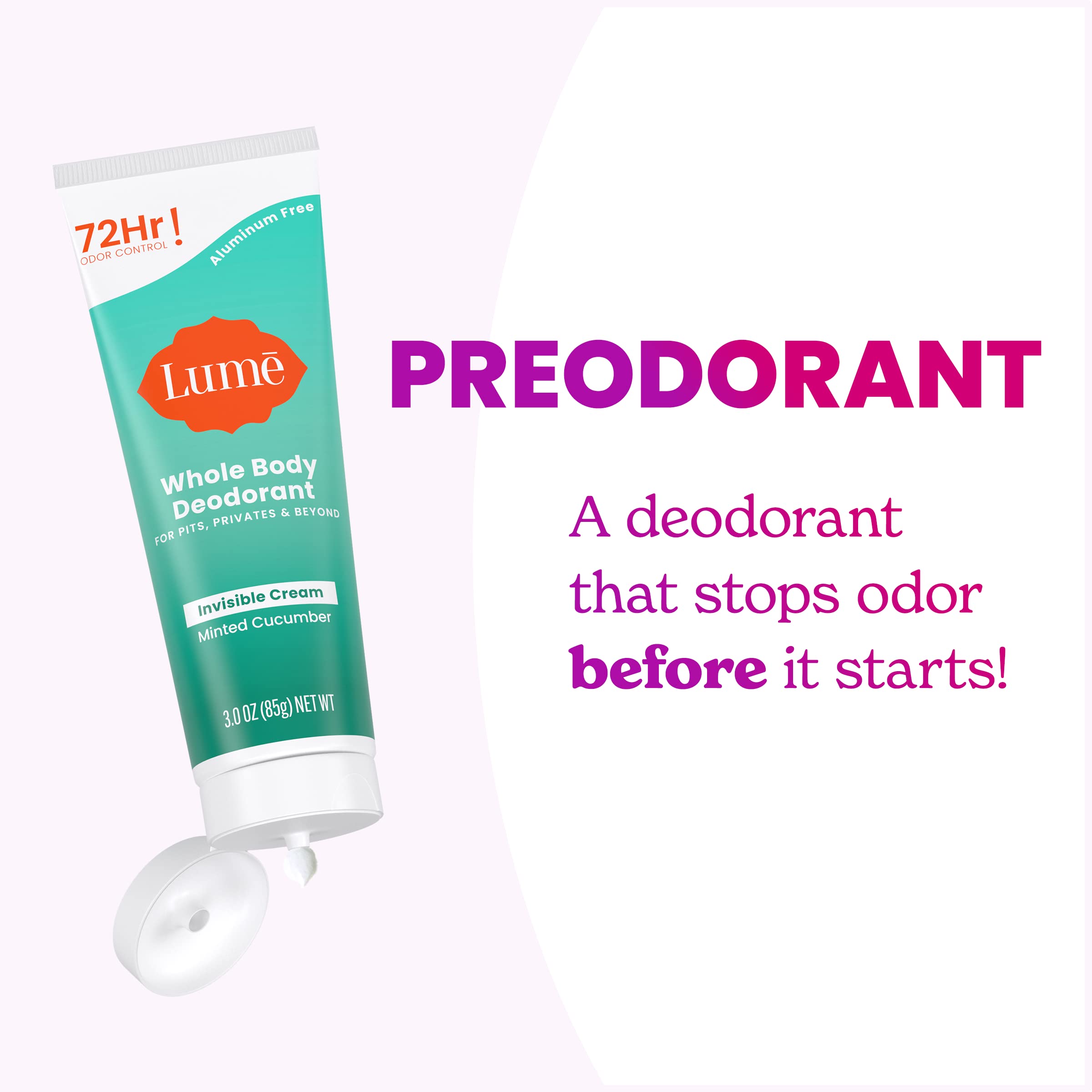 LUME Creamy texture on skin demonstrates smooth rub-in and skin-friendly formula.