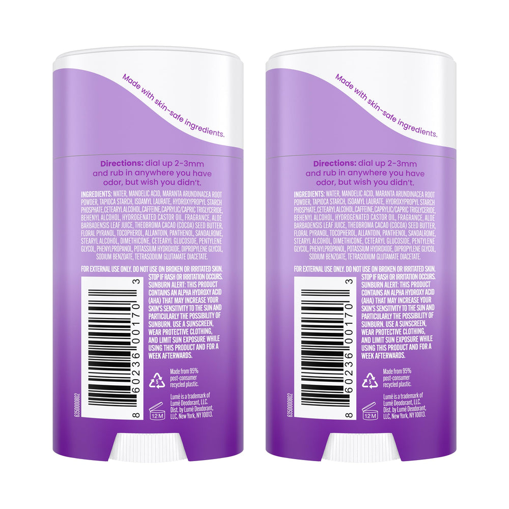 Lume lavender-sage cream texture rubs in like lotion for comfort.
