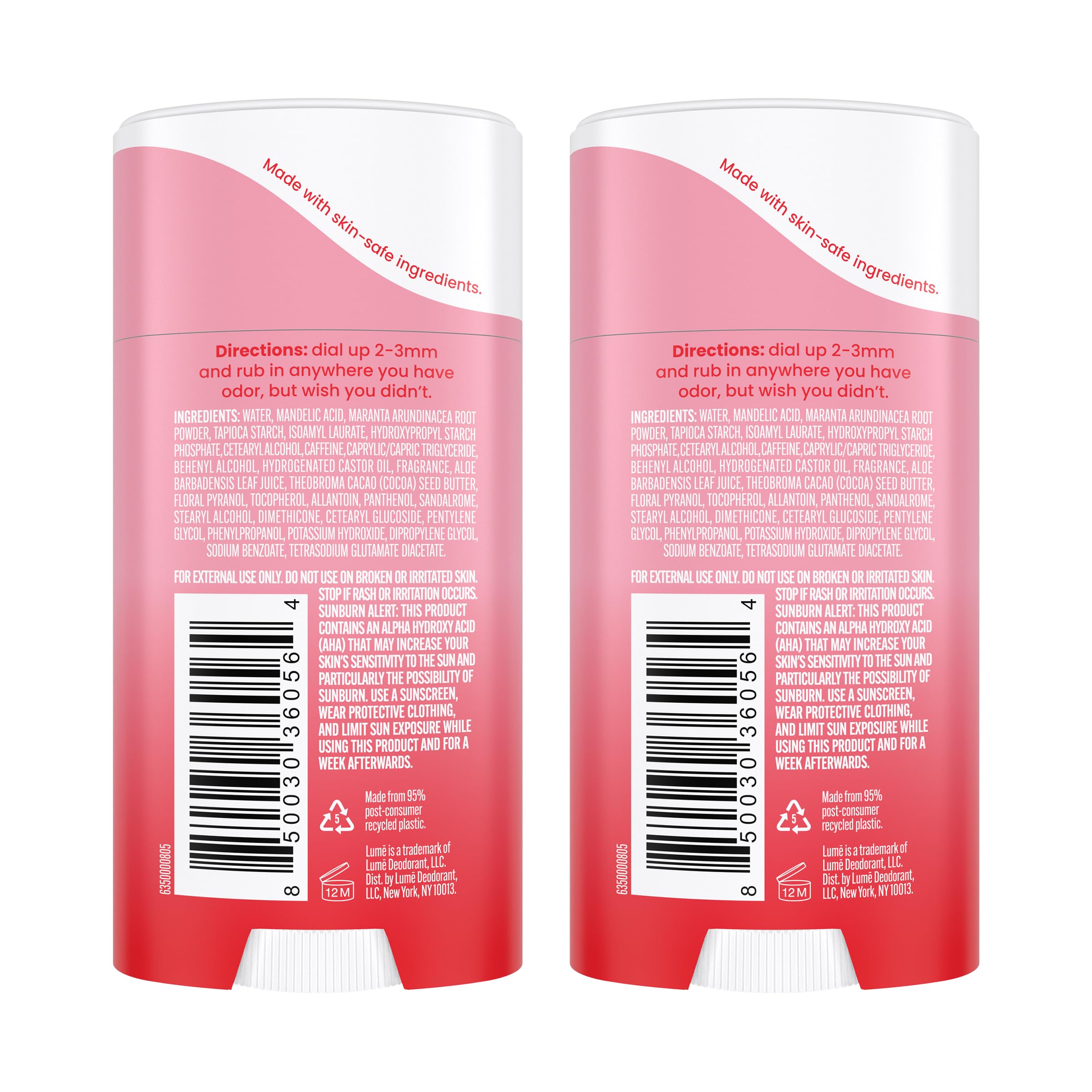 Lume Pack of 2 Deodorant Cream Sticks for convenient odor management at home or travel.