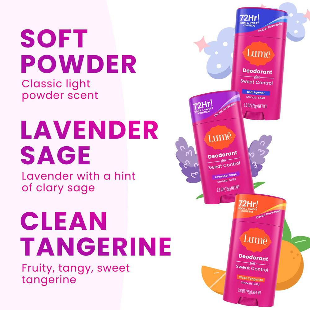 Lume Deodorant Plus baking-soda-free formulation communicates skin-friendly, hypoallergenic care
