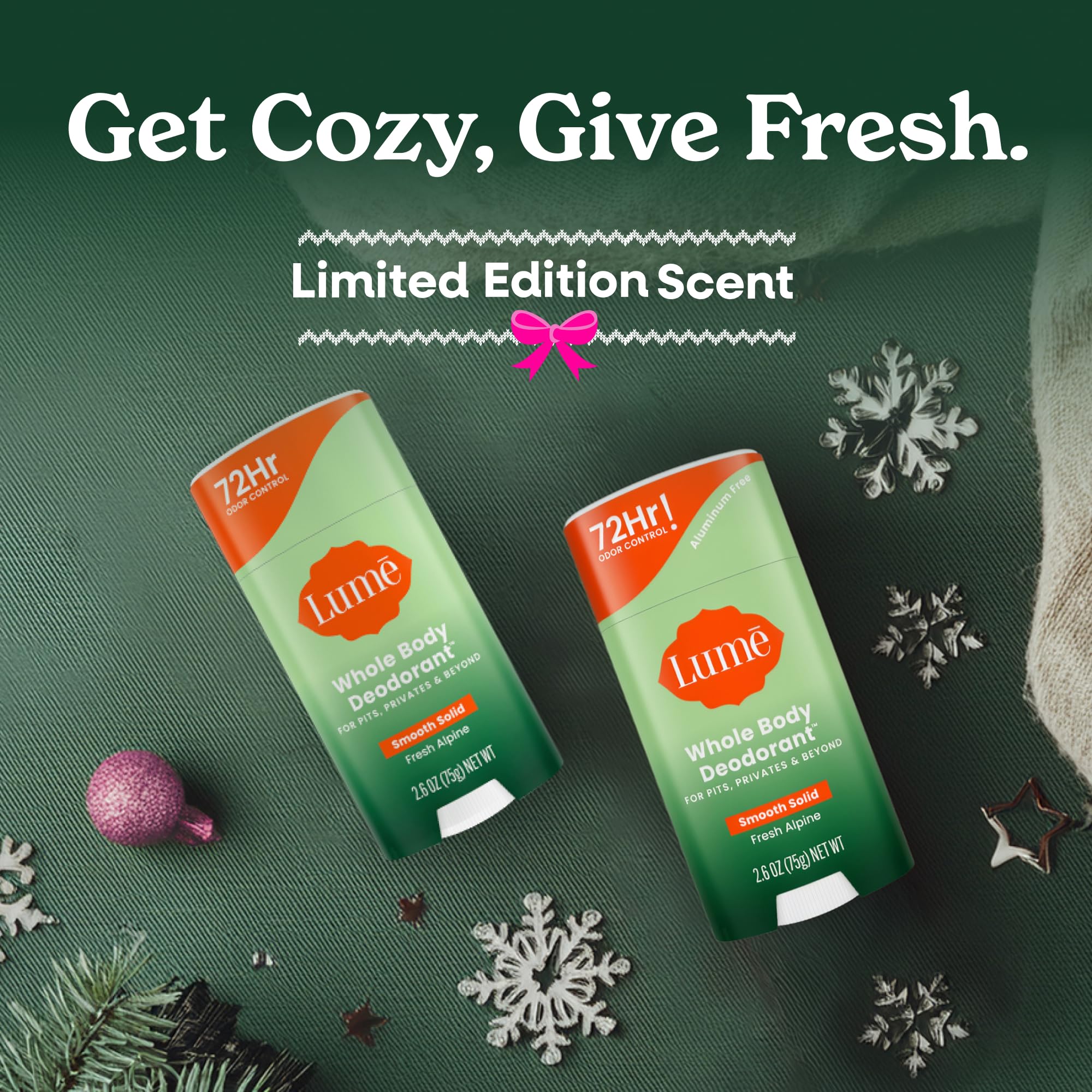 Lume Fresh Alpine scent on packaging evokes crisp forest freshness.