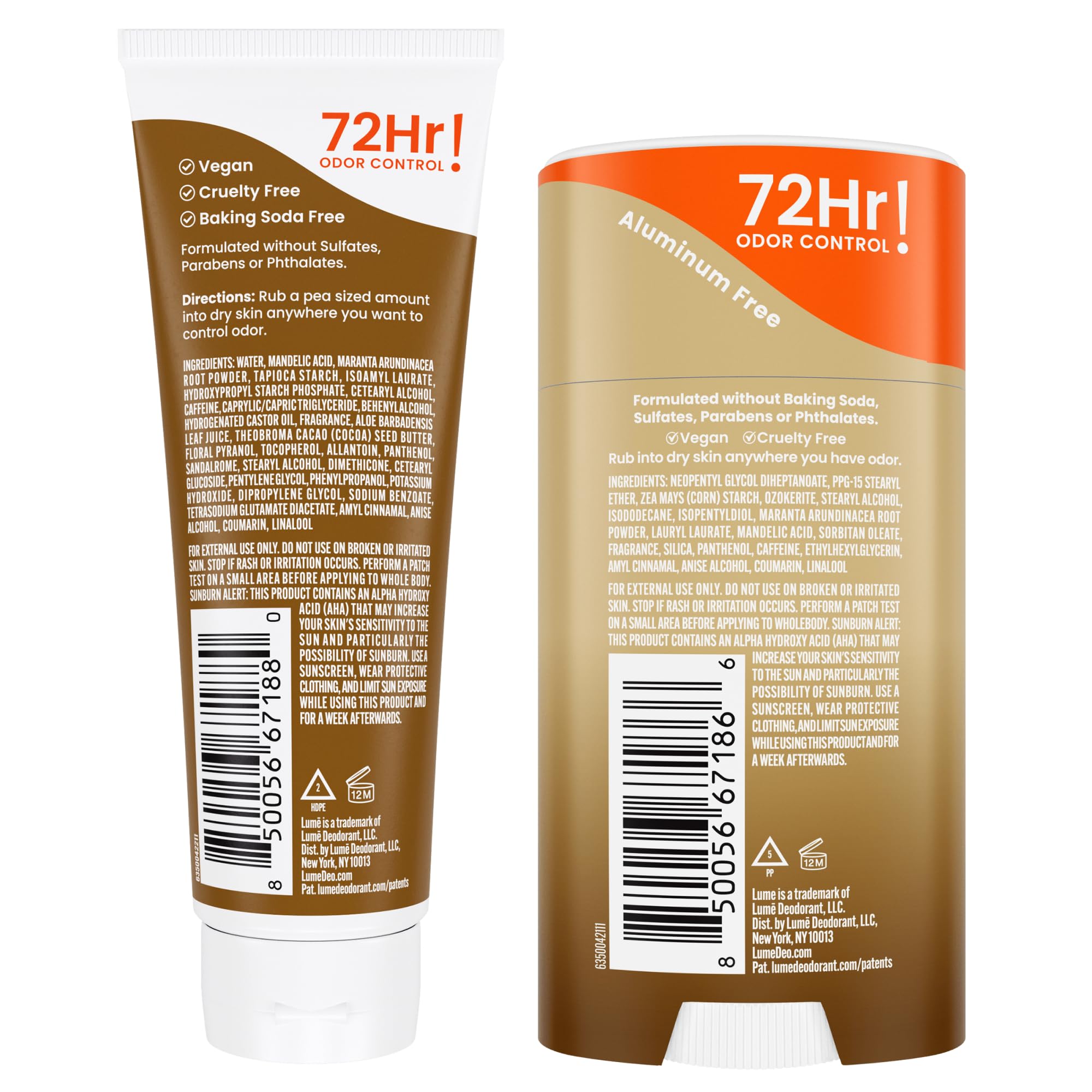 Lume hypoallergenic, baking soda-free formula on sensitive skin areas.
