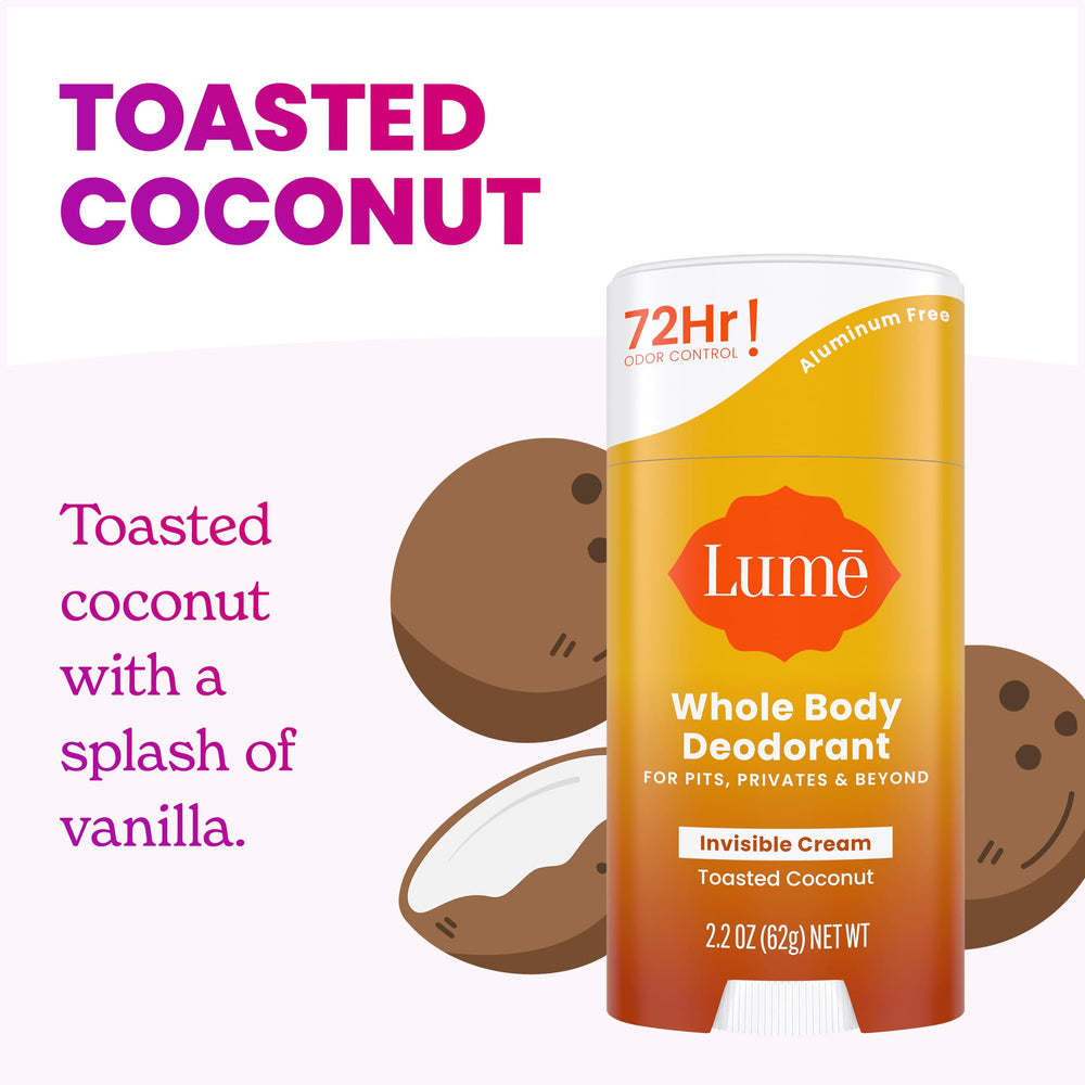 Lume invisible cream stick application on underarms shows smooth, mess-free application.