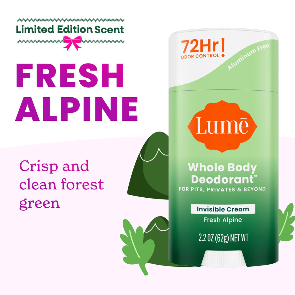 Lume Invisible Cream Stick close-up highlights smooth texture for easy swipe-on freshness.