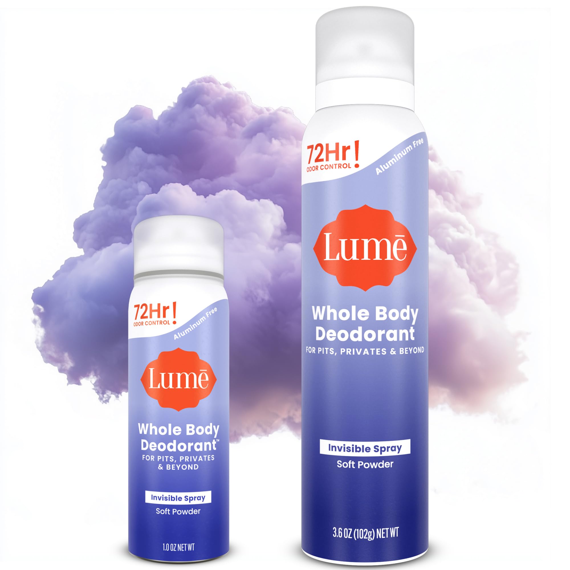 Lume invisible spray deodorant bottle 3.6 oz demonstrates full-size odor control for all-over use.