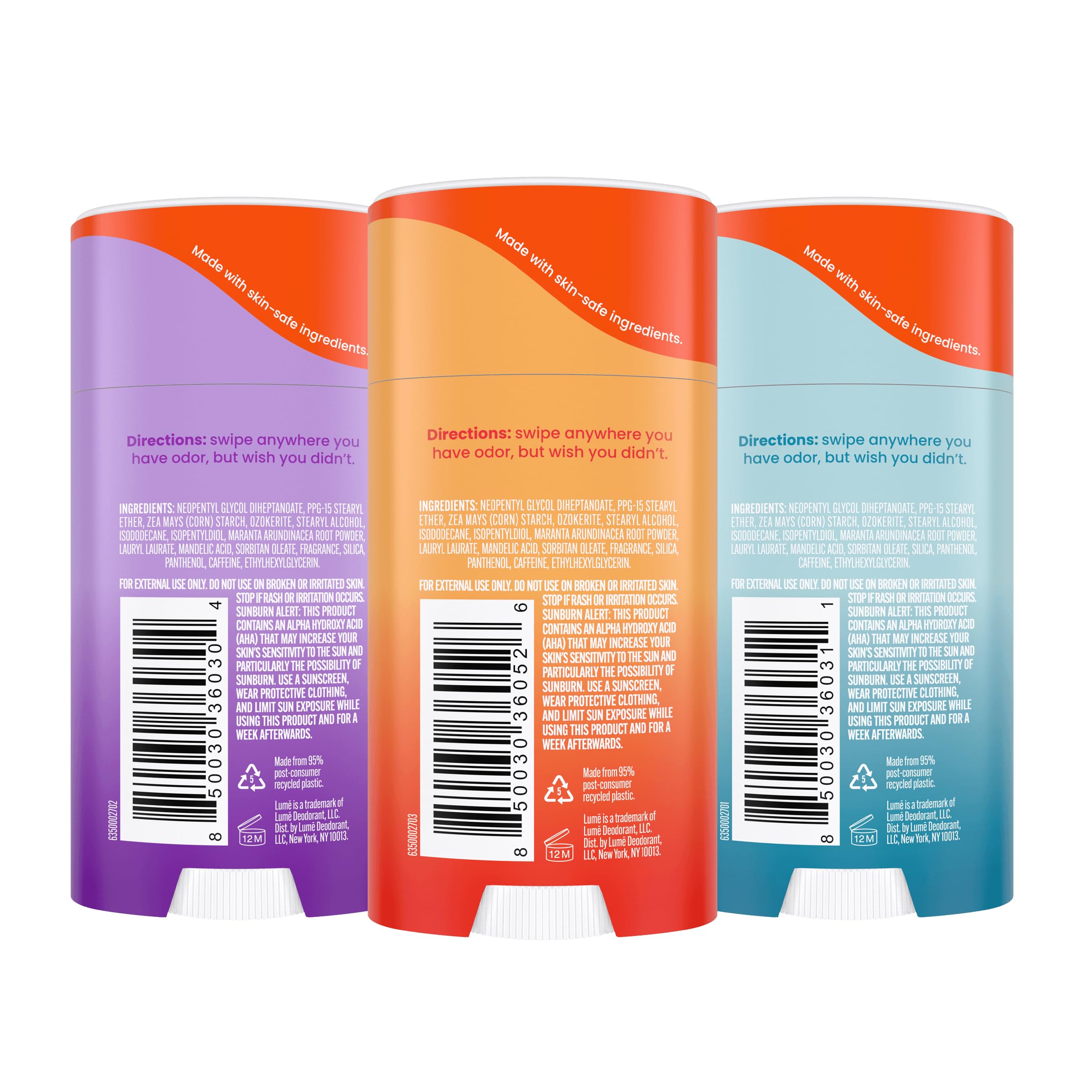 Lume lavender-sage scent with underarm application shows long-lasting odor defense.