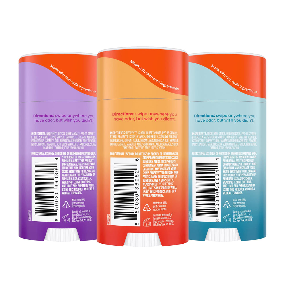 Lume lavender-sage scent with underarm application shows long-lasting odor defense.