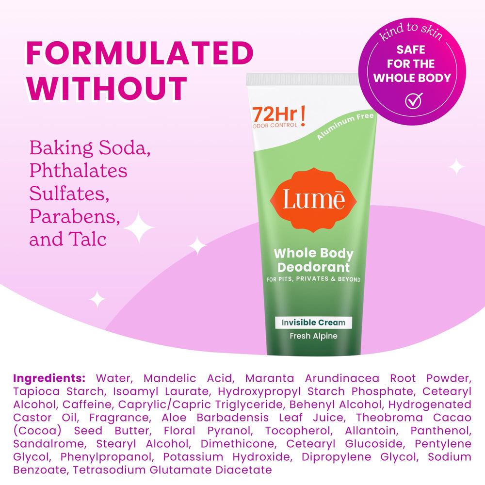 Lume product close-up highlights odor-blocking power and long-lasting feel