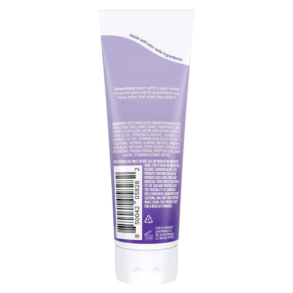 Lume odor-control all over application demonstrates underarm and body odor management.