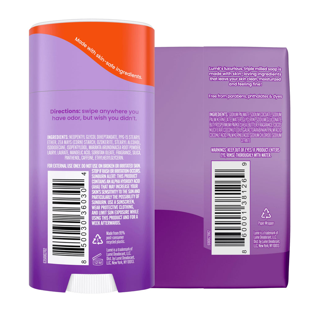 Lume Lavender Sage deodorant bundle packaging close view