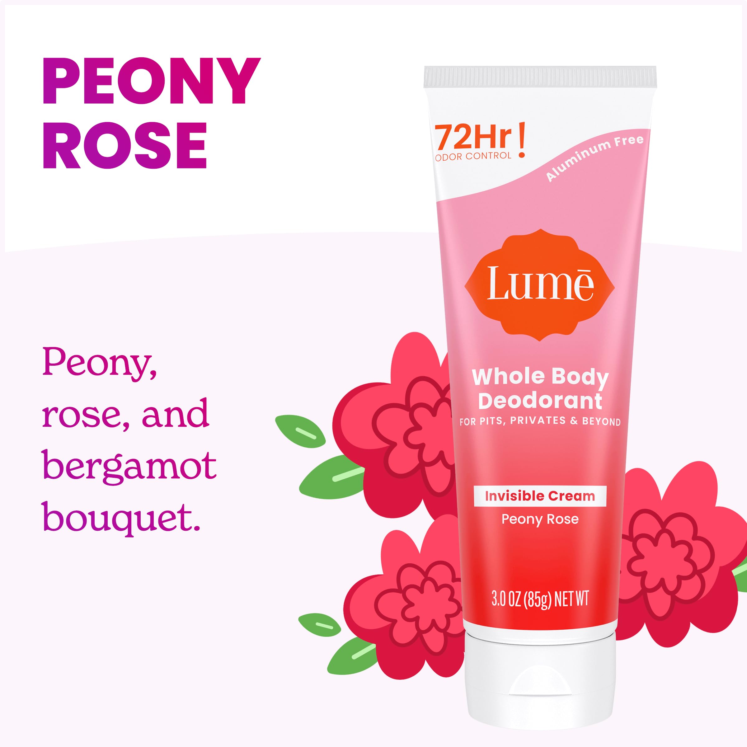 Lume Peony Rose acidified body wash mini cleanses while fighting odors.