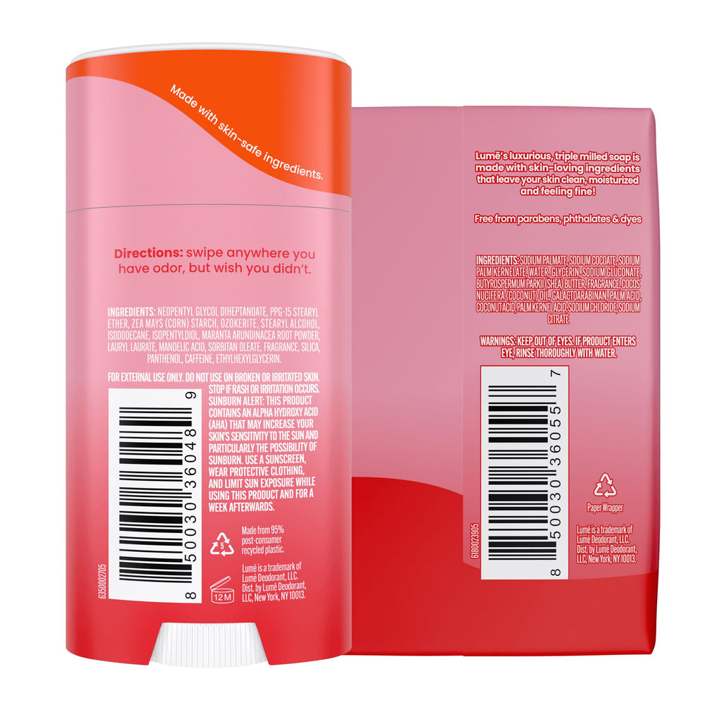 Lume Peony Rose soap bar triple milled for gentle cleansing.