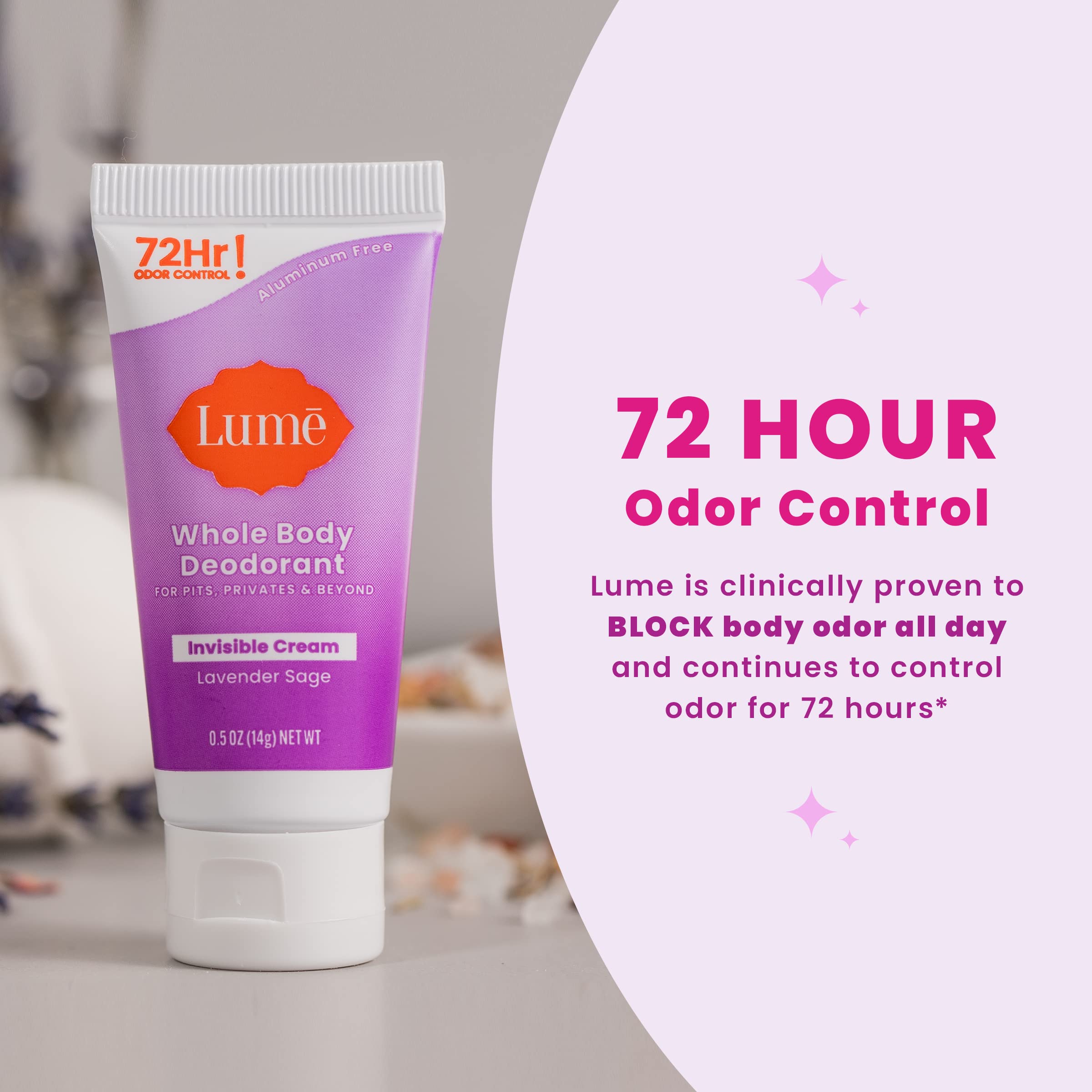 Lume Peony Roses tube with gentle fragrance and long-lasting odor protection.