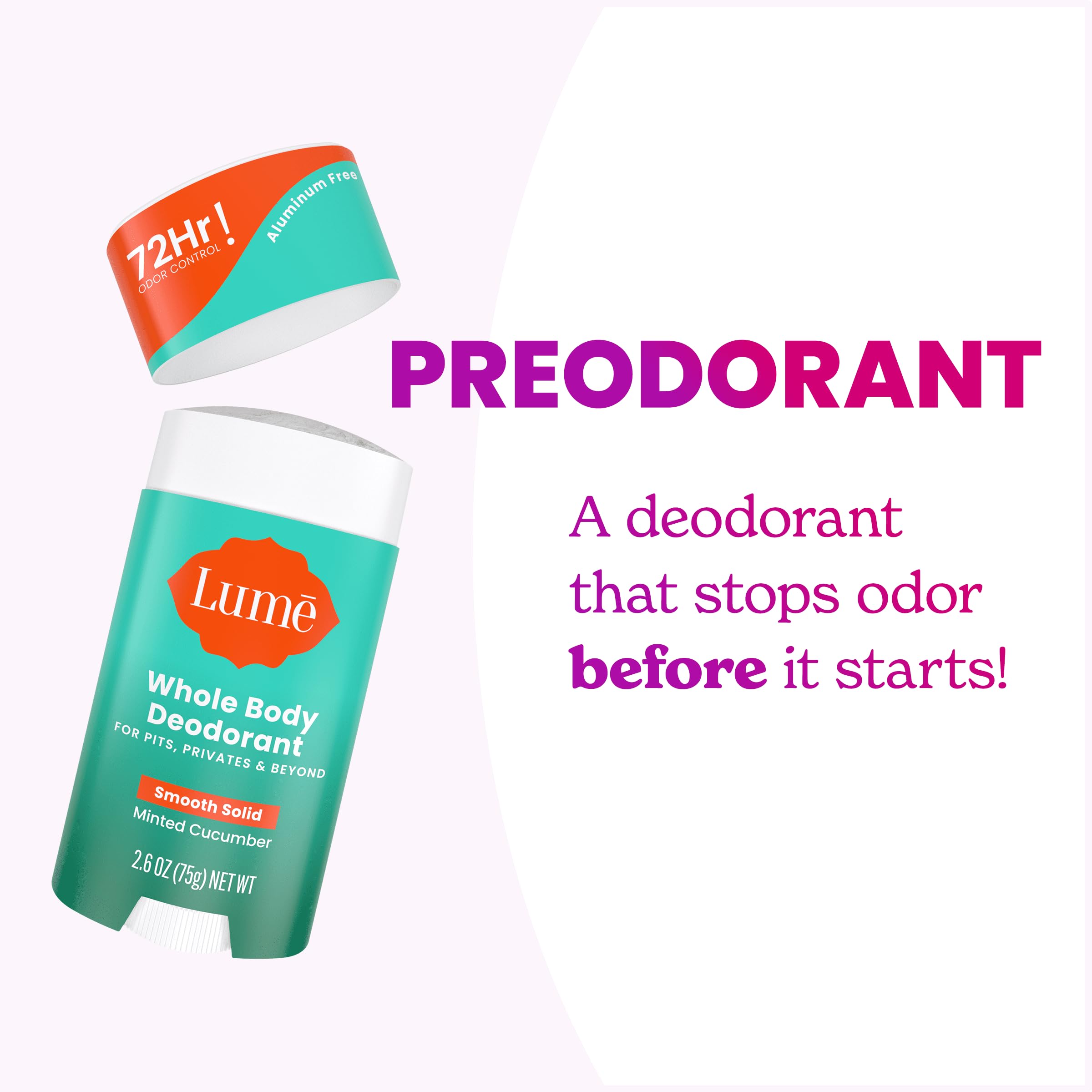 Lume aluminum-free, pH-optimized formula blocks odor before it forms