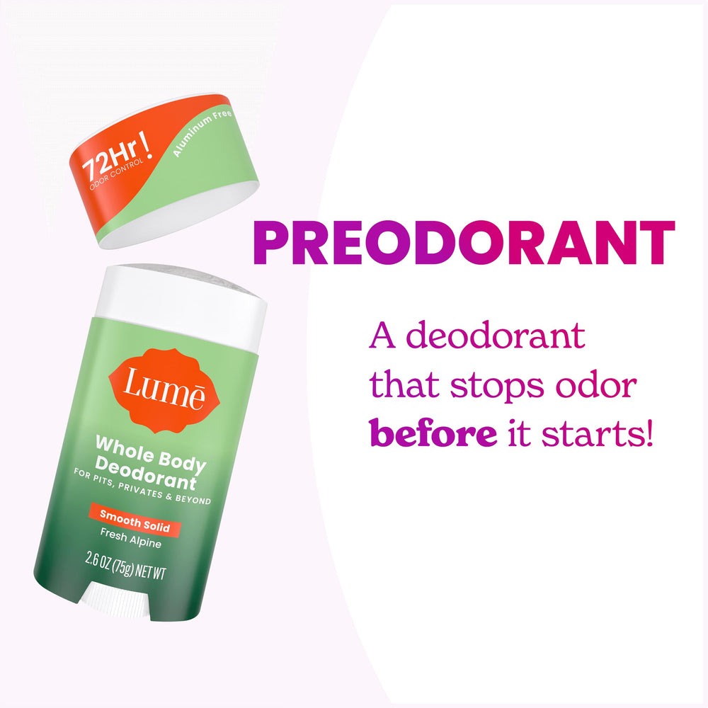 Lume pH-optimized preodorant formula blocks odor before it forms.