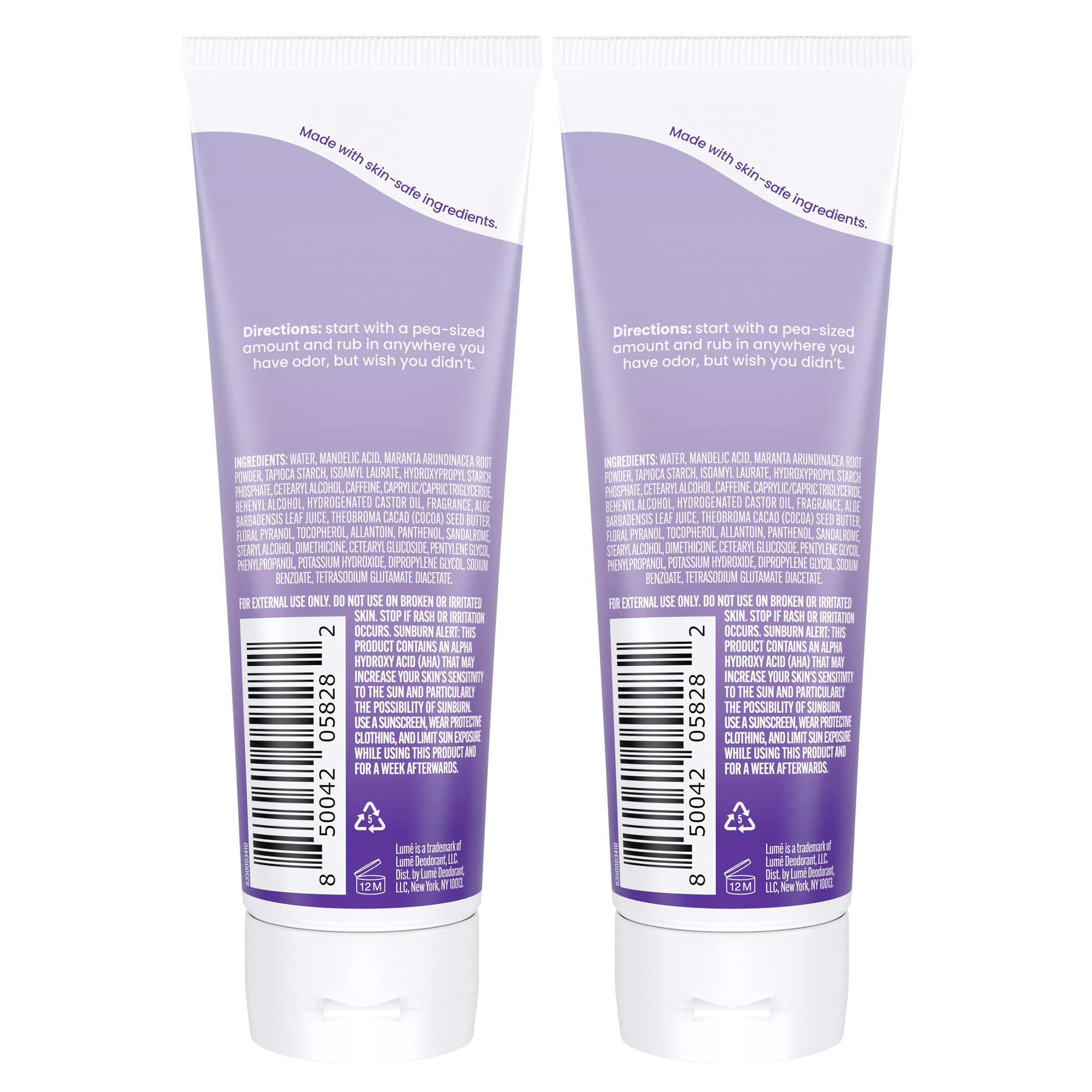 Lume invisible cream on private area visuals show skin-safe, baking soda-free formula.