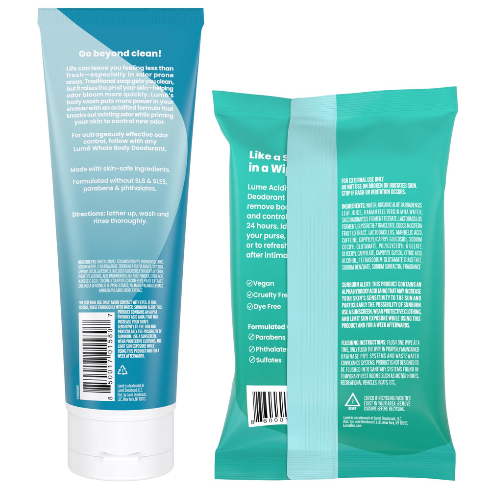 Lume product box packaging communicates OB/GYN developed branding and odor-control benefits.