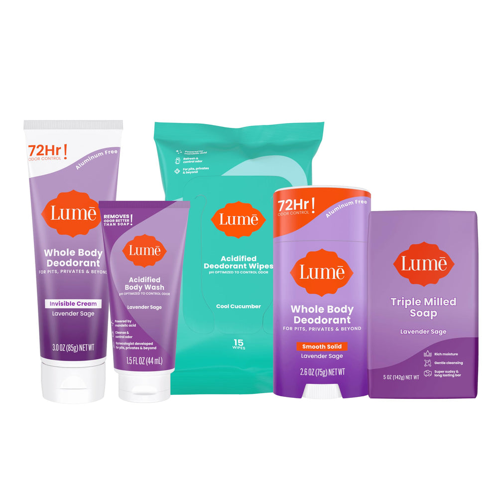 Lume Lavender Sage Smooth Solid Stick shown for long-lasting odor control