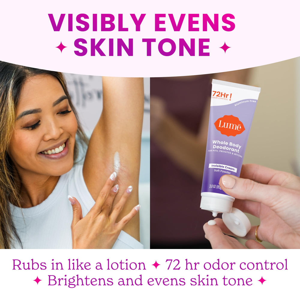 Lume baking-soda-free formula supports skin-safety and irritation-free use.