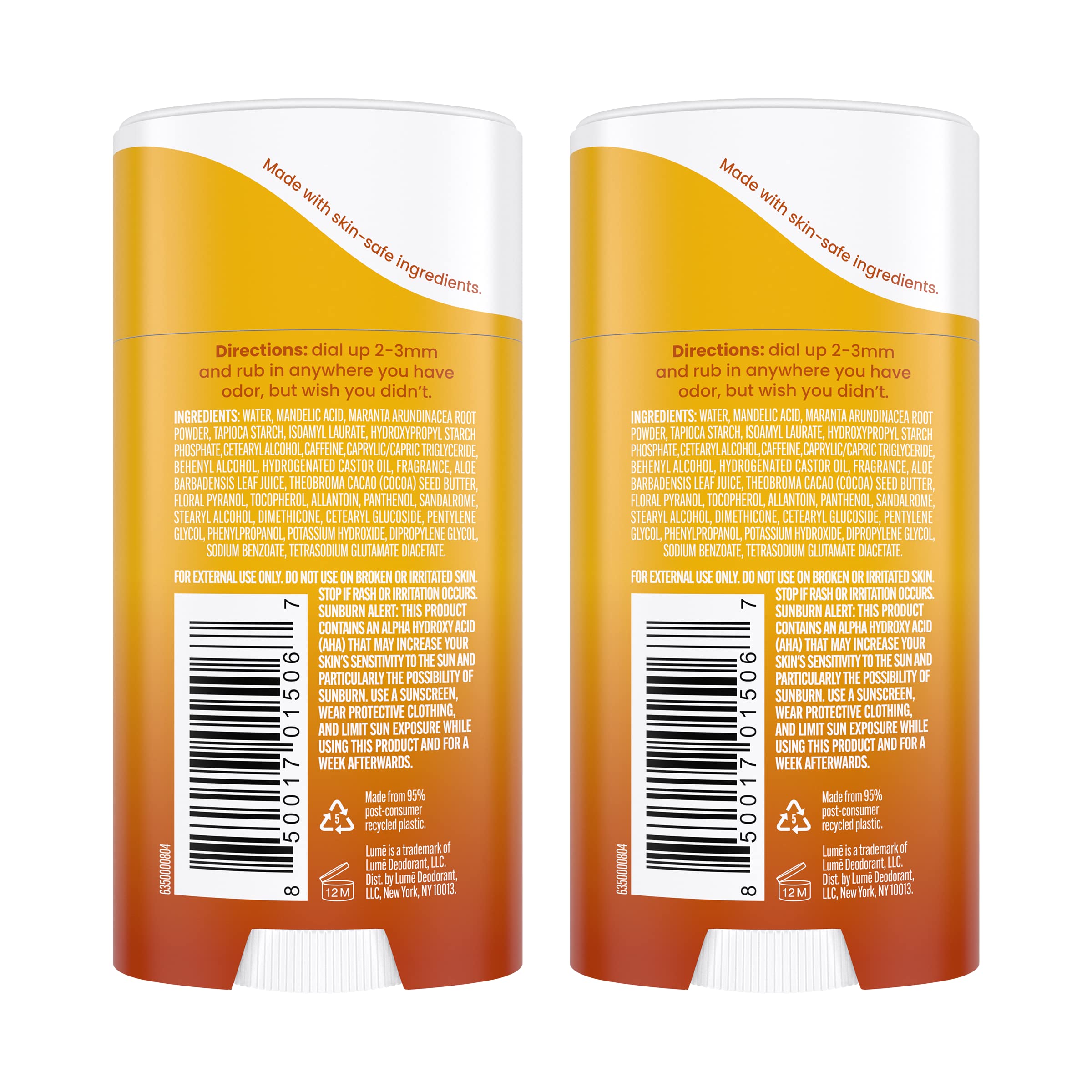 Lume skin-safe, hypoallergenic formula for sensitive areas.