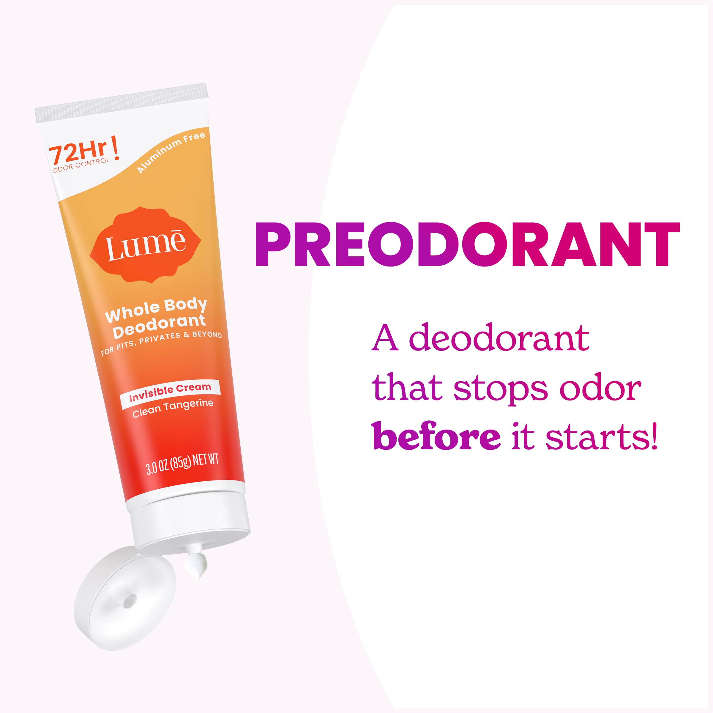 Lume hypoallergenic formula with skin-safe, baking soda-free design for sensitive skin.