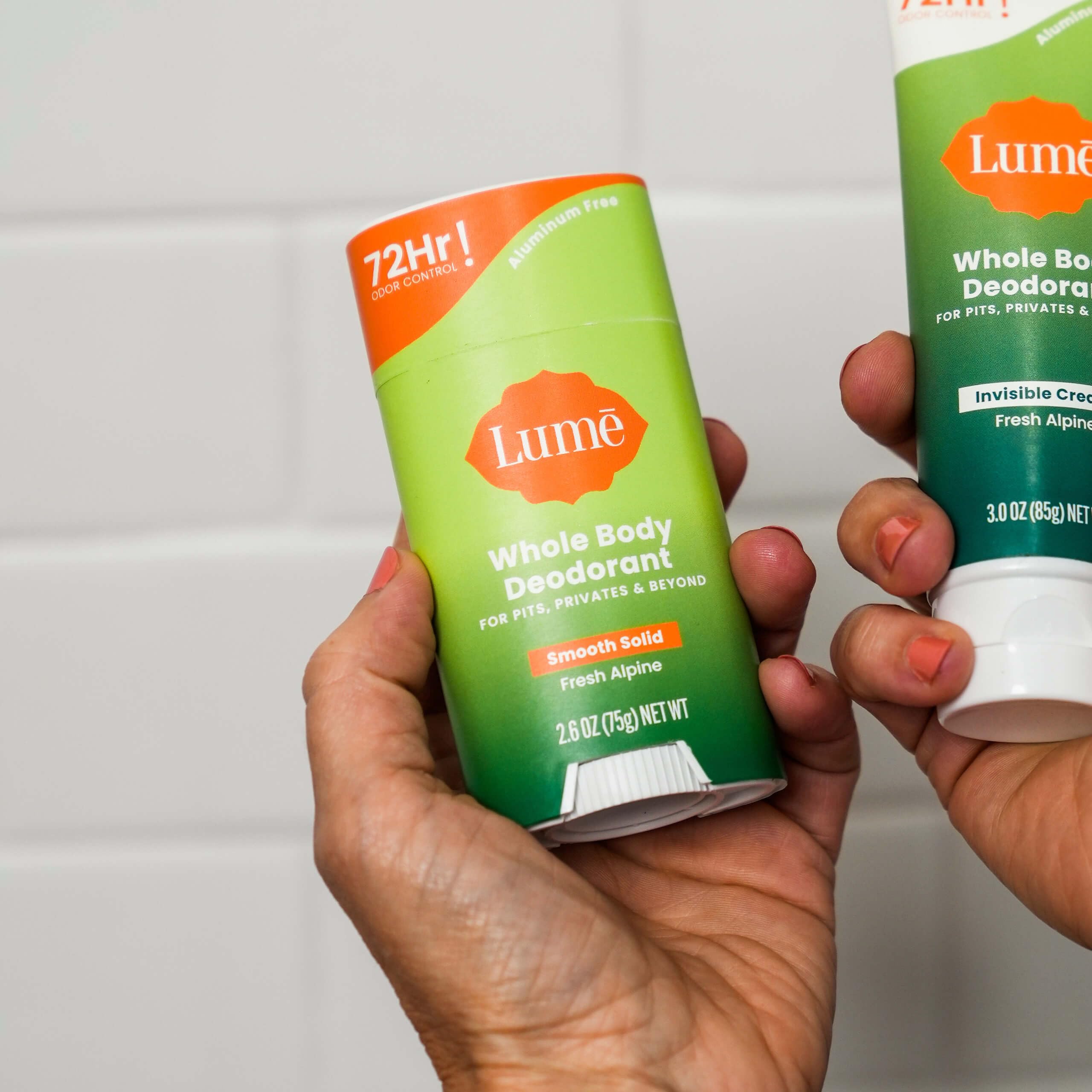 Lume smooth solid stick glides easily for quick odor management.