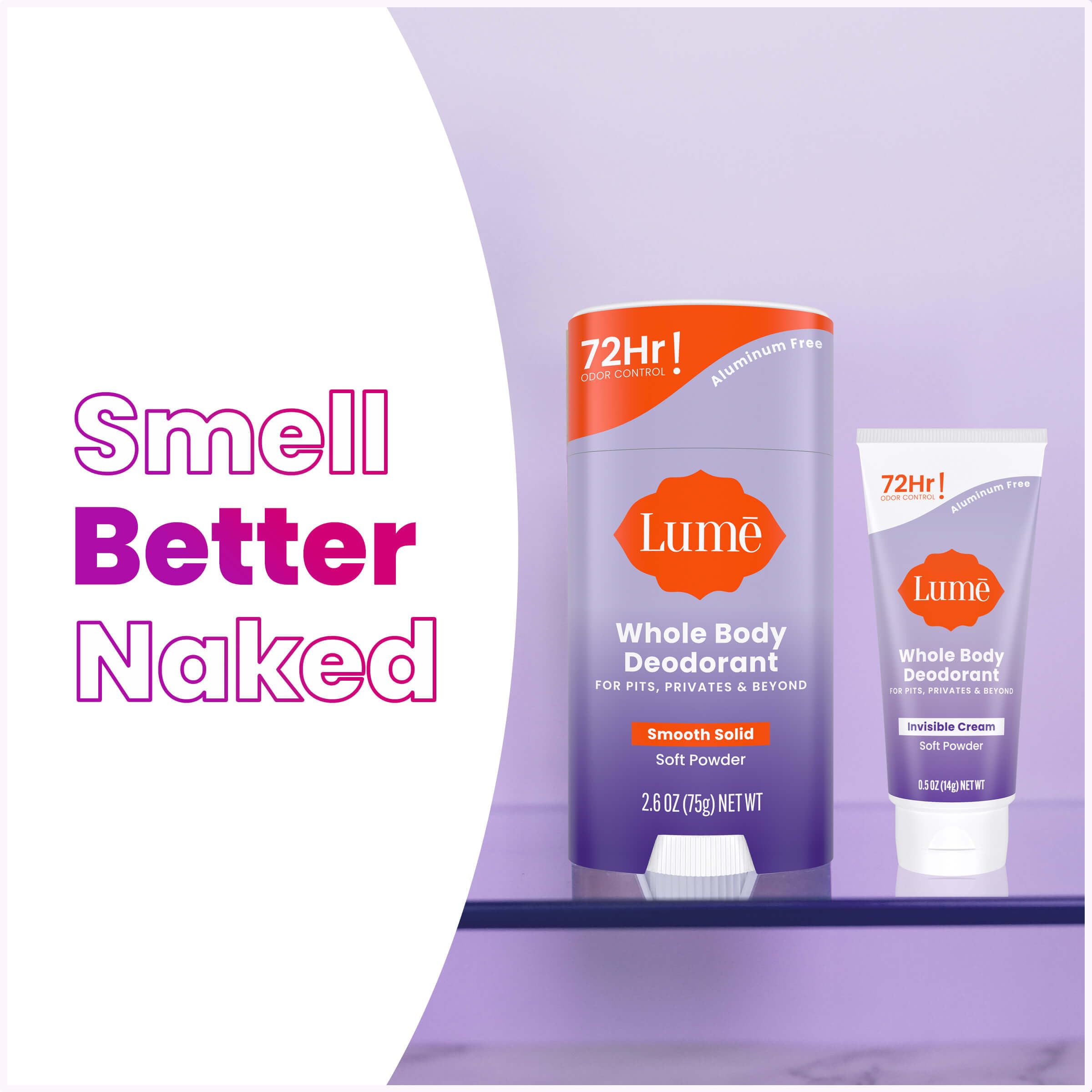 Lume soft powder scent application image with light fragrance