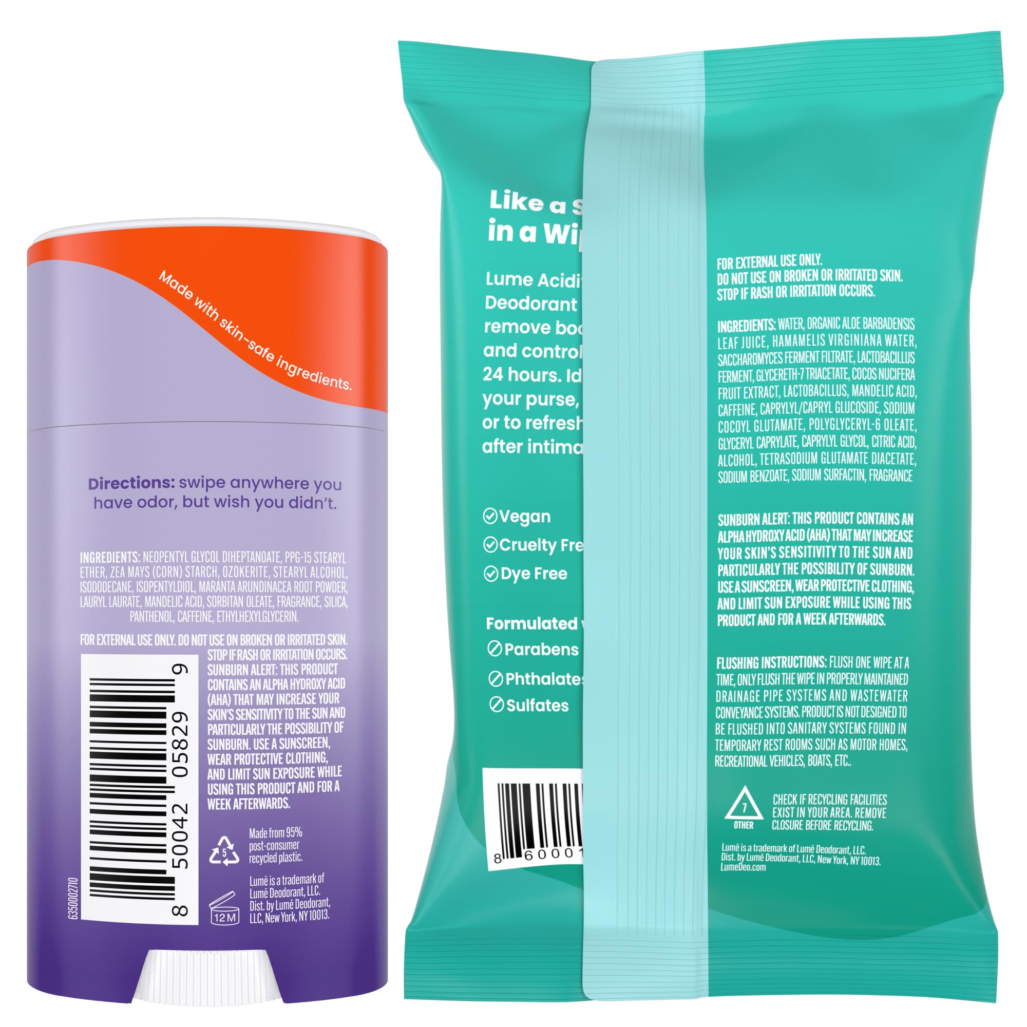 Lume soft powder scent swatch on deodorant stick.