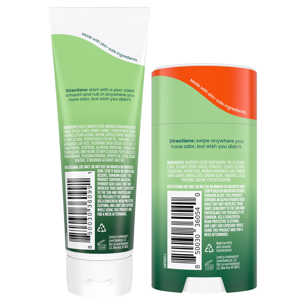 Lume solid-stick close-up demonstrates portable odor control for on-the-go routines.